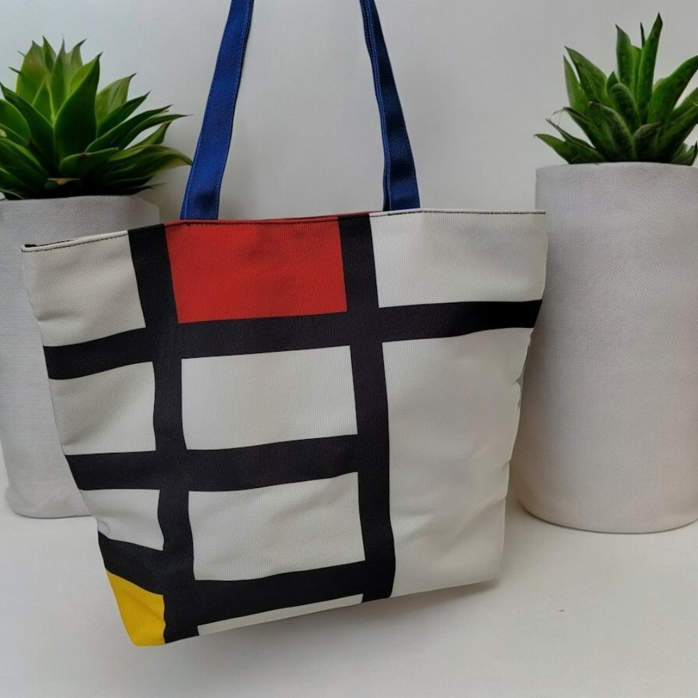 Barnes & Noble MOMA Mondrian Large Canvas Tote Bag Magnetic Closure Lined